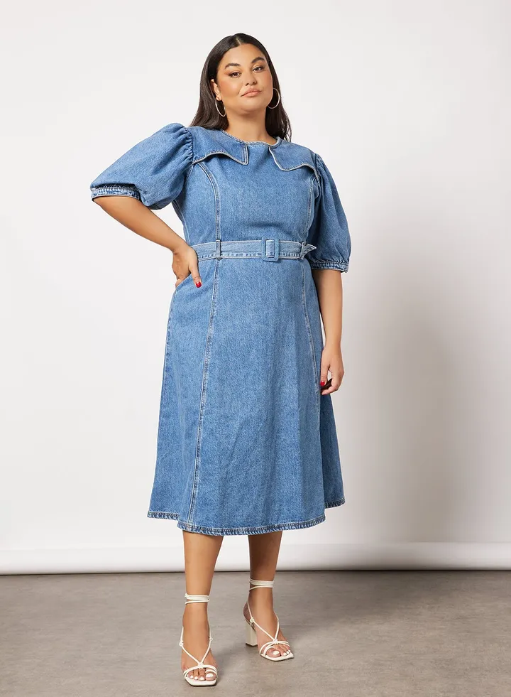 Plus Size Denim Dress Blue