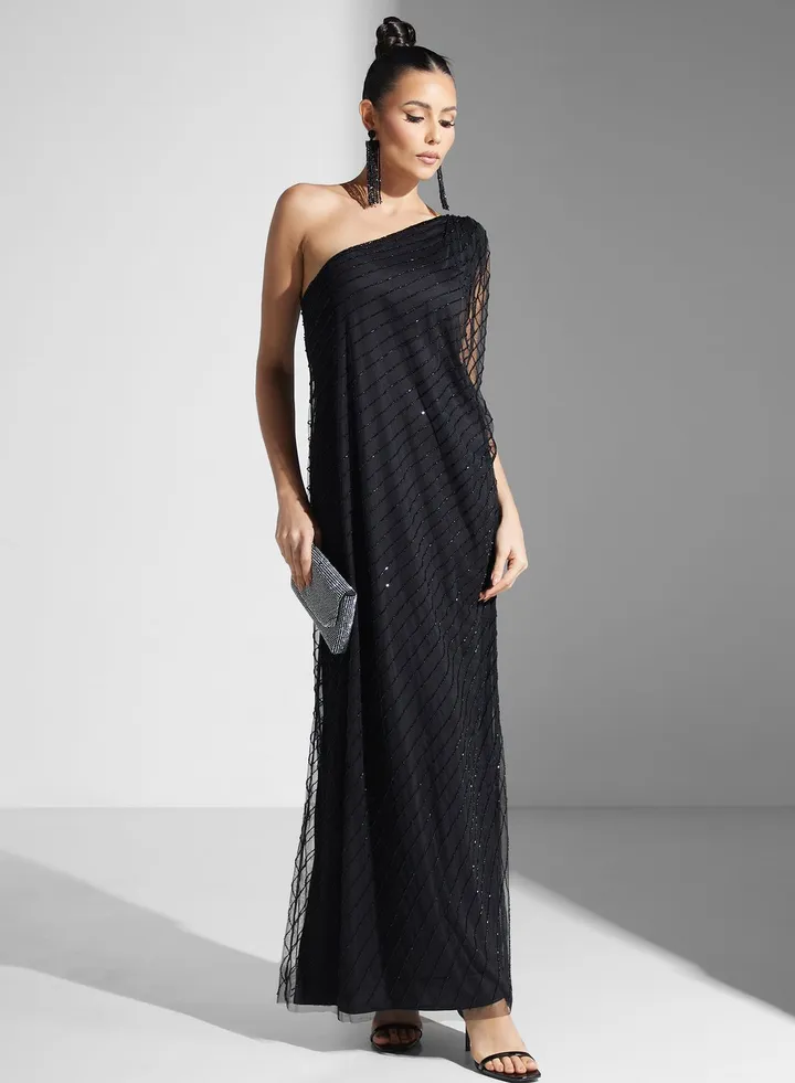 Dima One Shoulde Shimmer Drapped Dress
