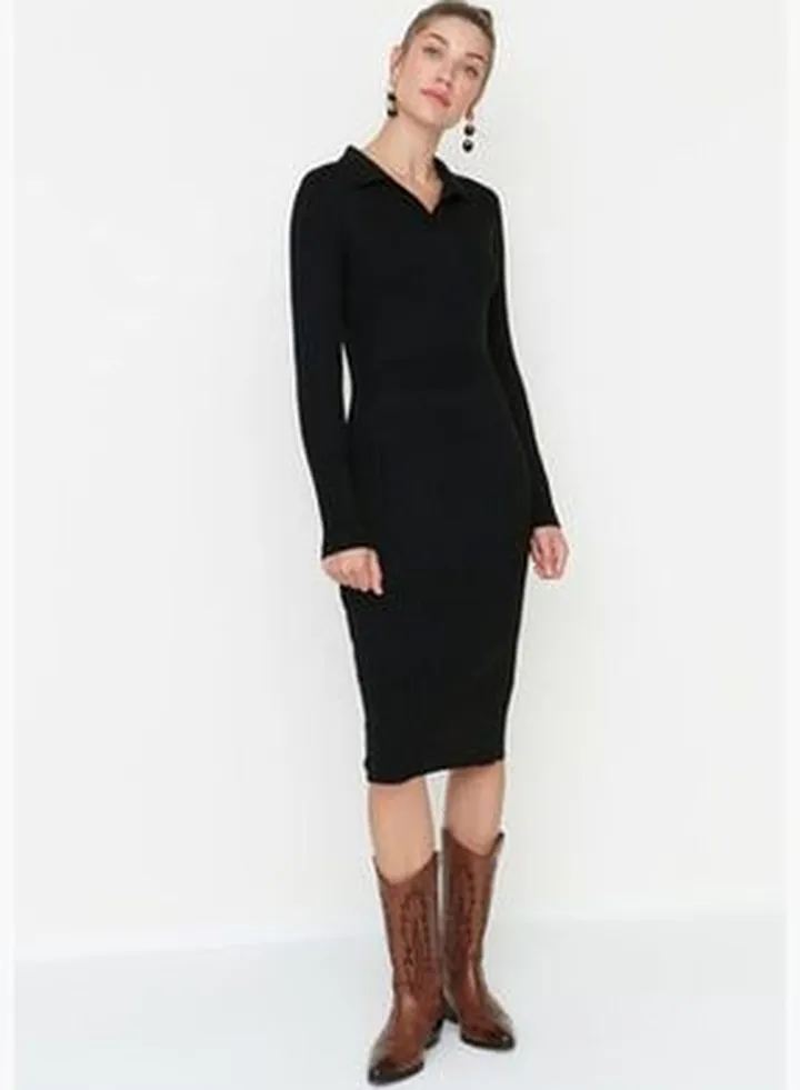 Black Black Midi Knitwear Polo Neck Dress TWOAW22EL1376 Dress TWOAW22EL1376