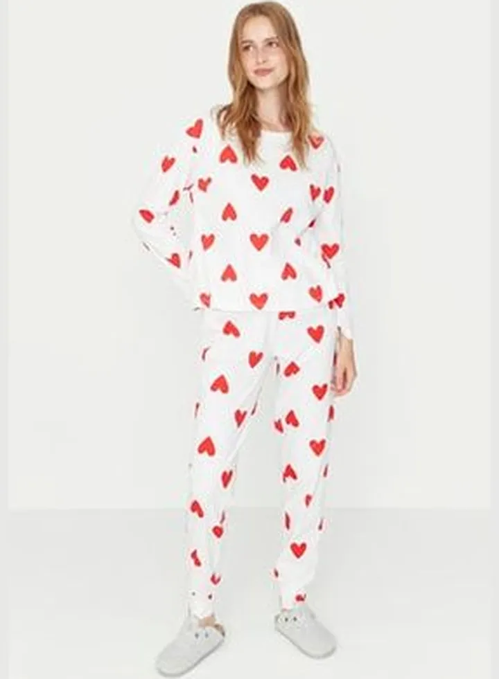White Heart Knitted Pajamas Set THMAW21PT0566