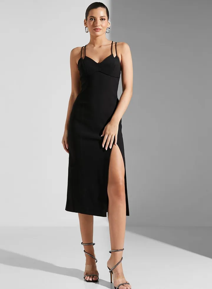 Strappy Front Slit Dress