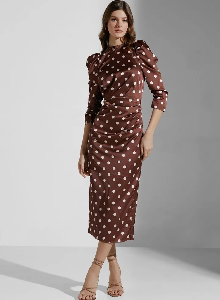 Puff Sleeve High Neck Dress