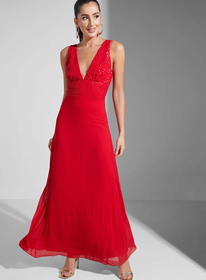 Hadia Ghaleb Sequined Bodice Dress