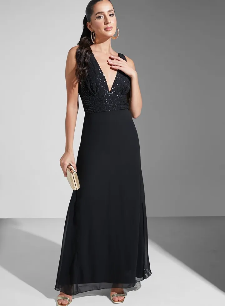 Hadia Ghaleb Sequined Bodice Dress
