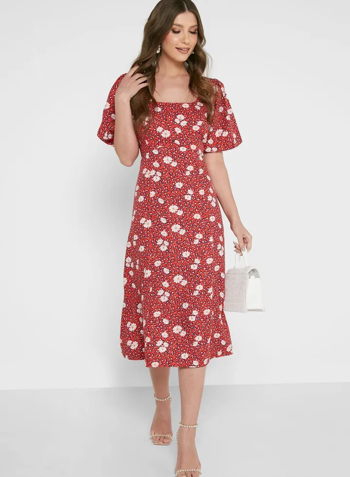 Balloon Sleeve Floral Print Dress
