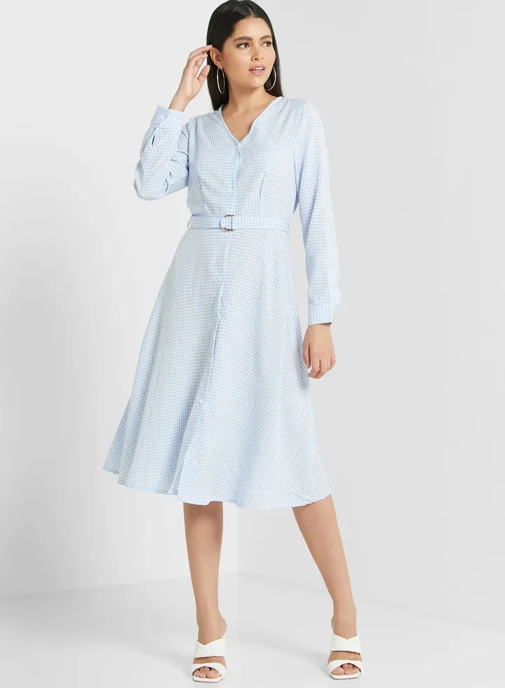 Checkered Belted Dress