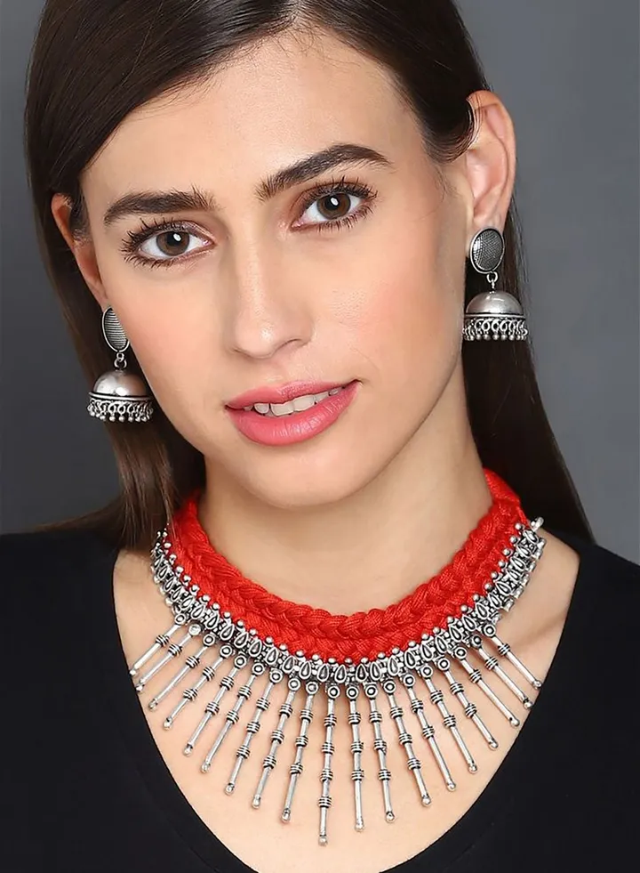 Ethnic Oxidised Thread Necklace Set
