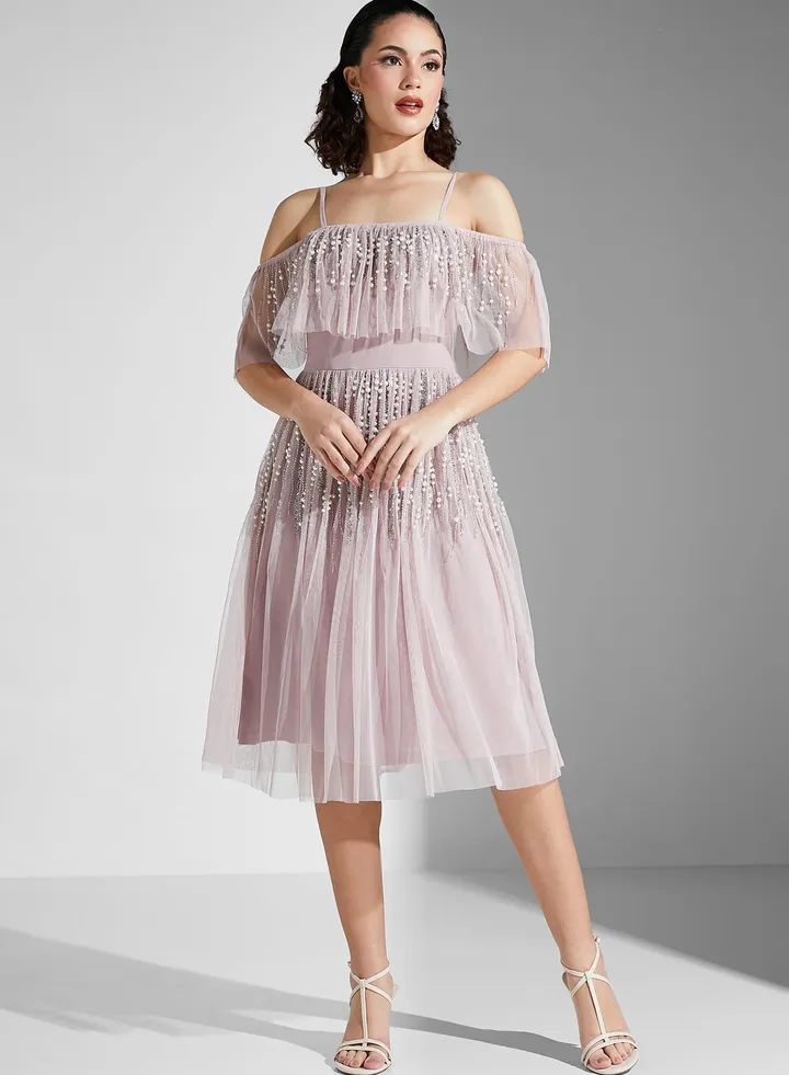 Embellished Ruffle Dress