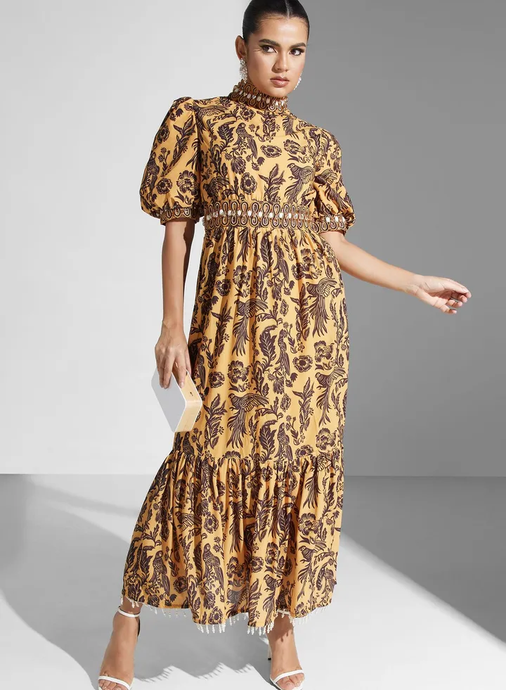 Balloon Sleeve Pleated Dress