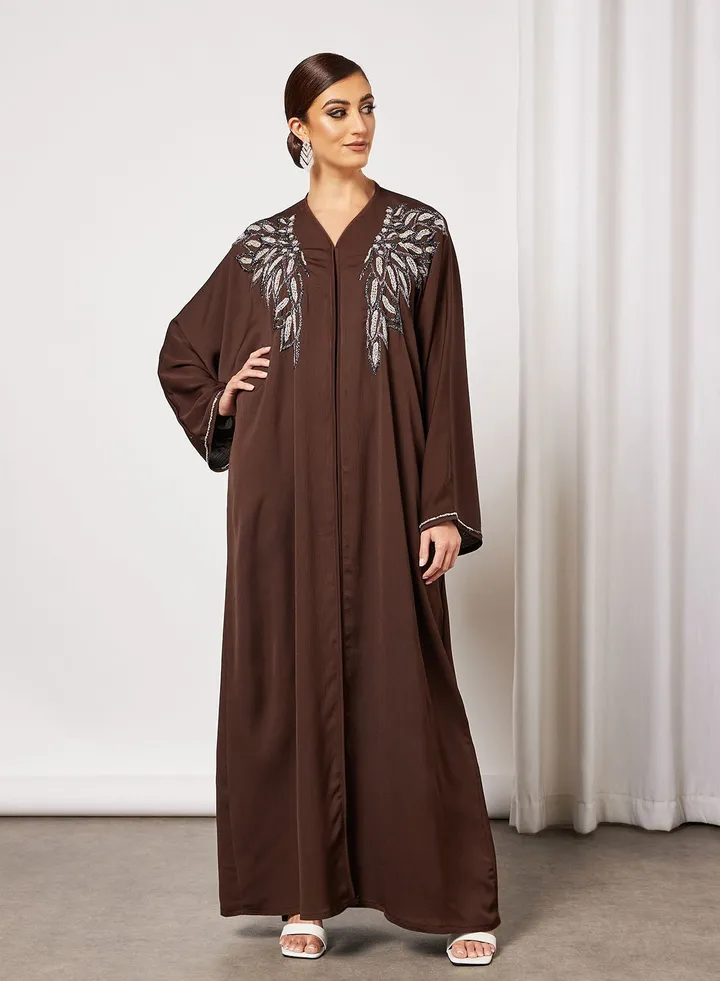 Abaya With Front And Back Handwork Embellishment