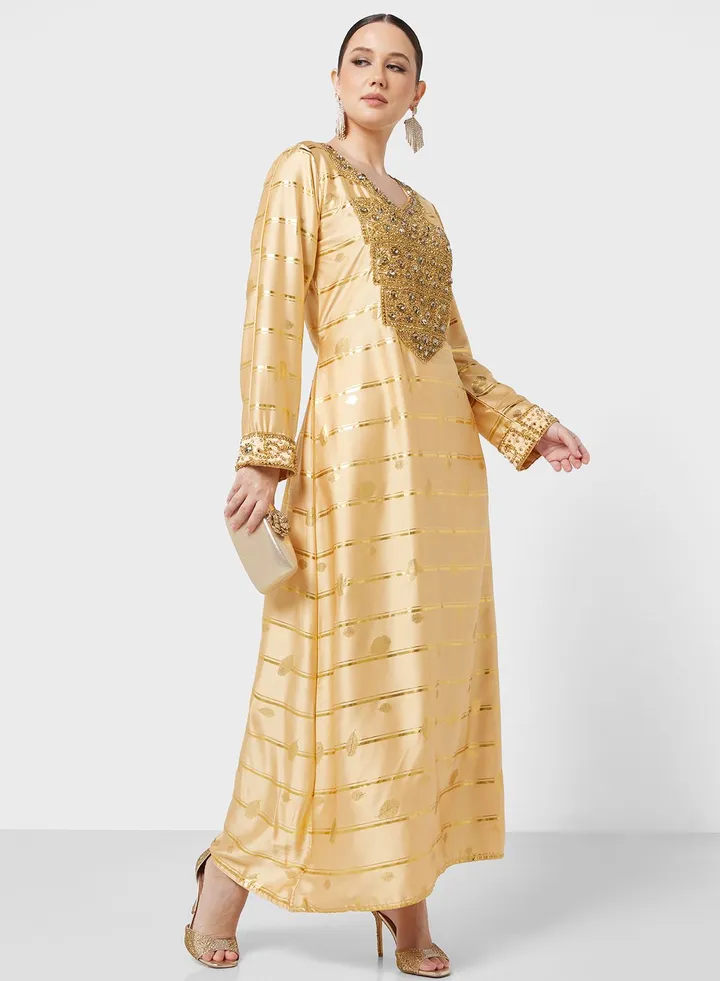 Embellished V- Neck Jalabiya