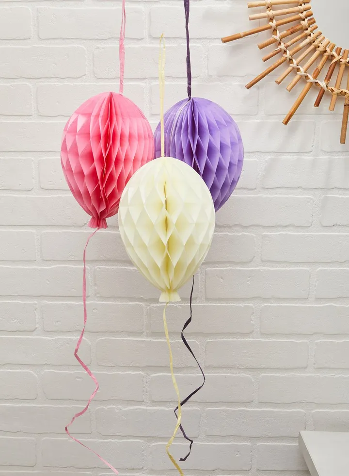 Pink Balloon Honeycombs, 3Pk, 26Cm