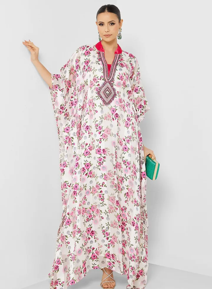 Printed V-Neck Kaftan With Inner