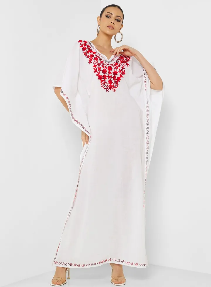 Embroidered V-Neck Kaftan