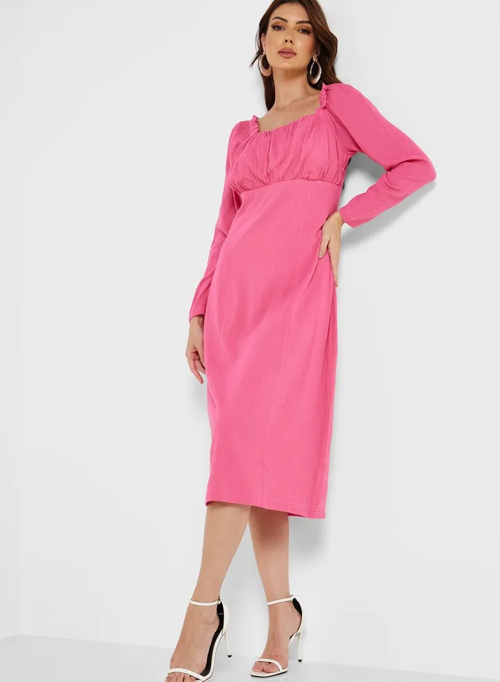 Square Neck Ruched Detail Dress