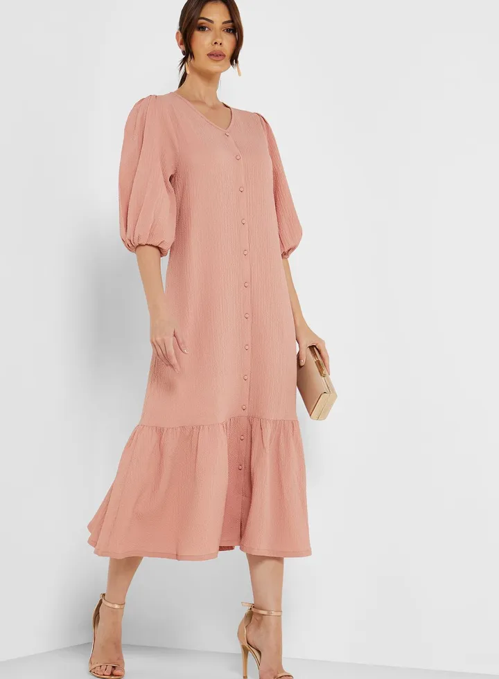 V-Neck Puff Sleeve Dress