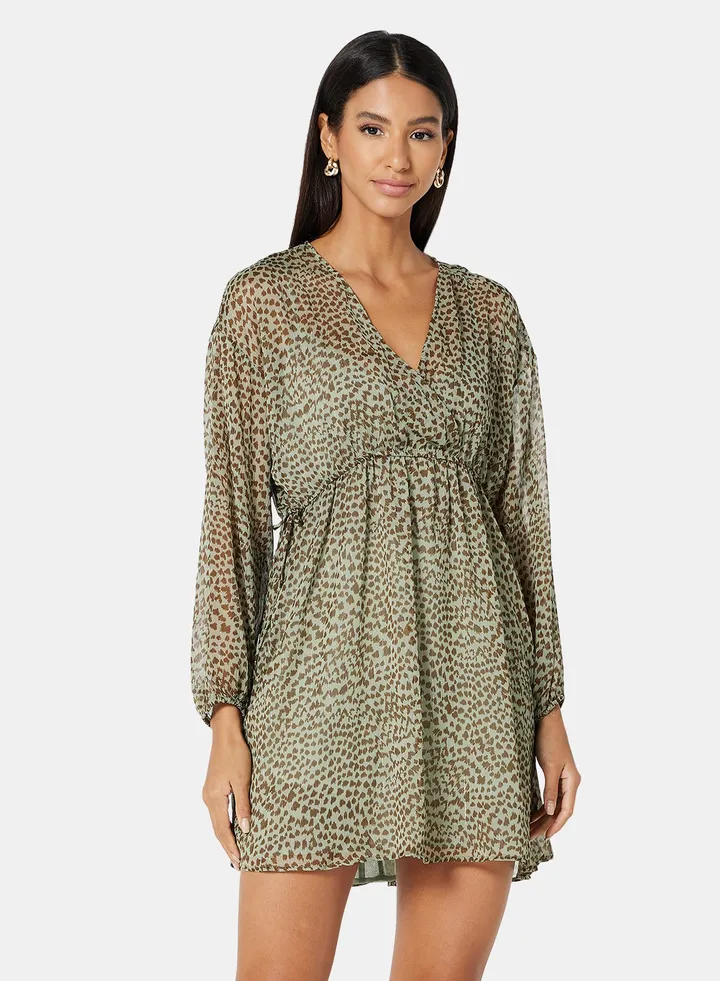 Leopard Print Mini Dress Grey/Brown