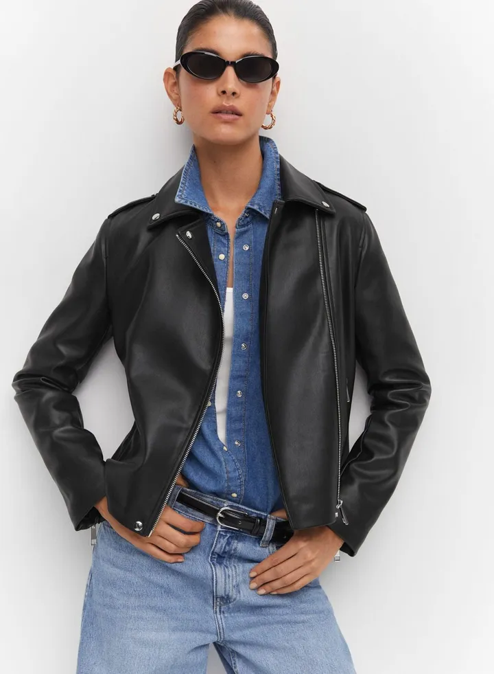 Pocket Detail Leather Jacket