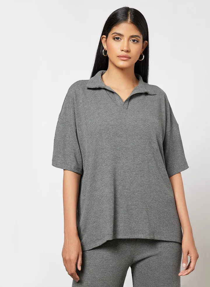 Ribbed Knit Polo