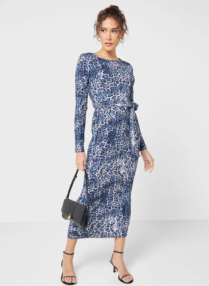 Belt Detail Printed Dress