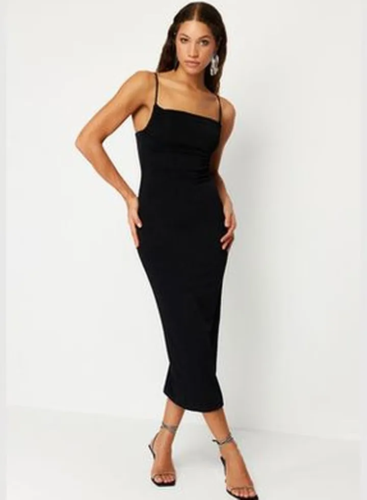 Black Glitter Knitted Elegant Evening Dress
