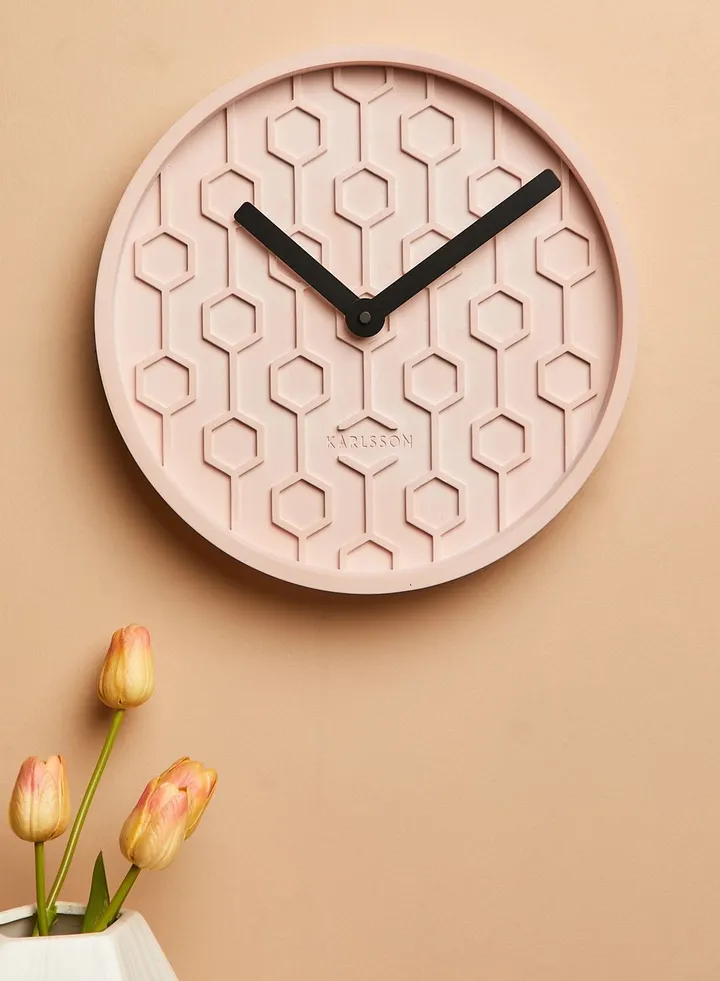 Pink Honeycomb Concrete Wall Clock