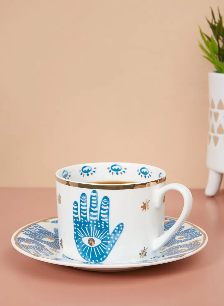 Hamsa Mug With Saucer