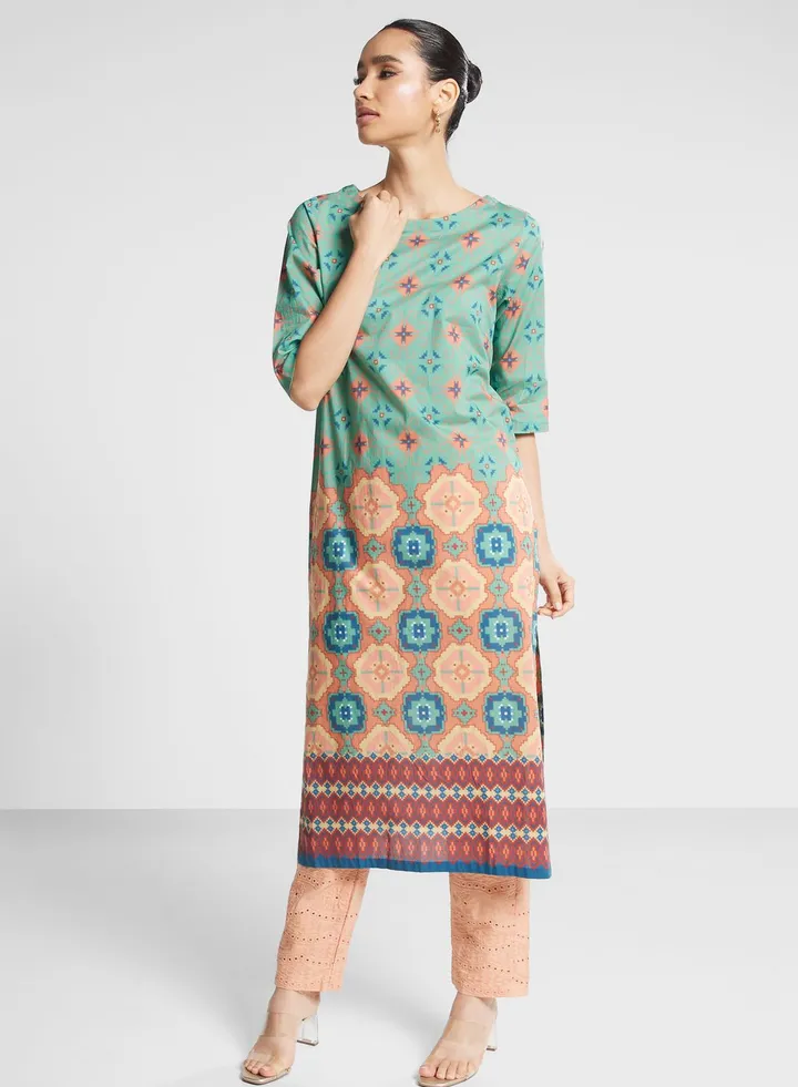 Crew Neck Printed Kurti