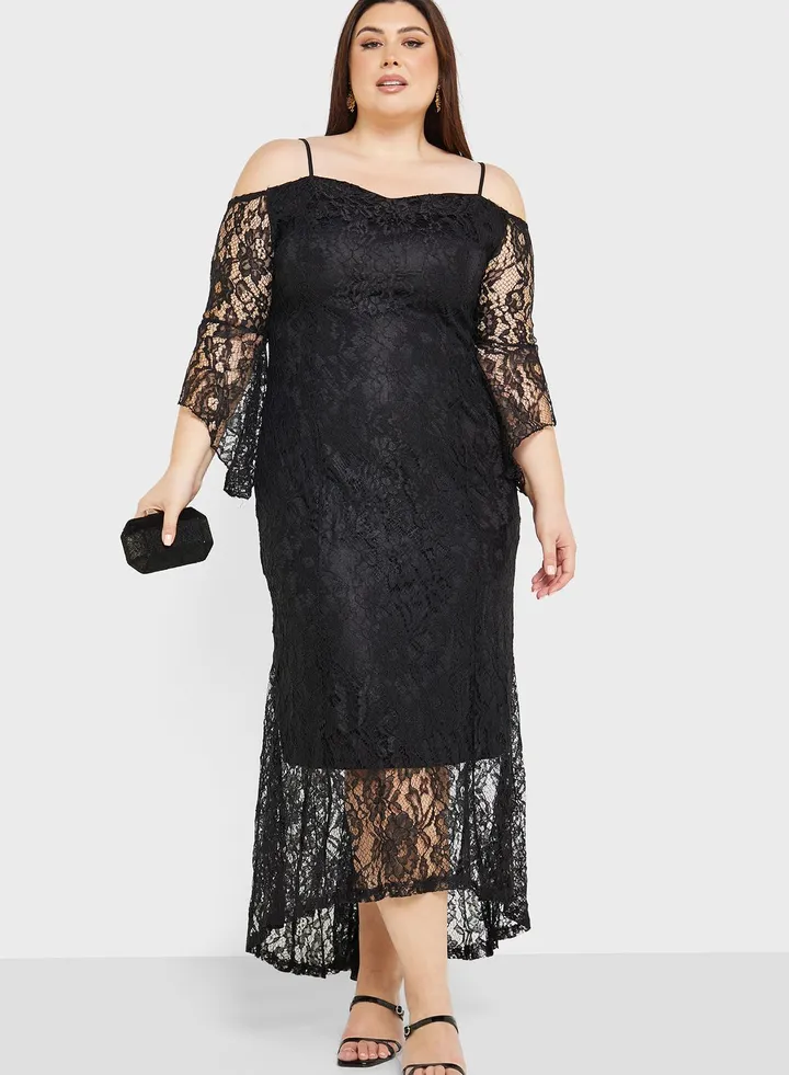 Cold Shoulder Lace Detail Dress