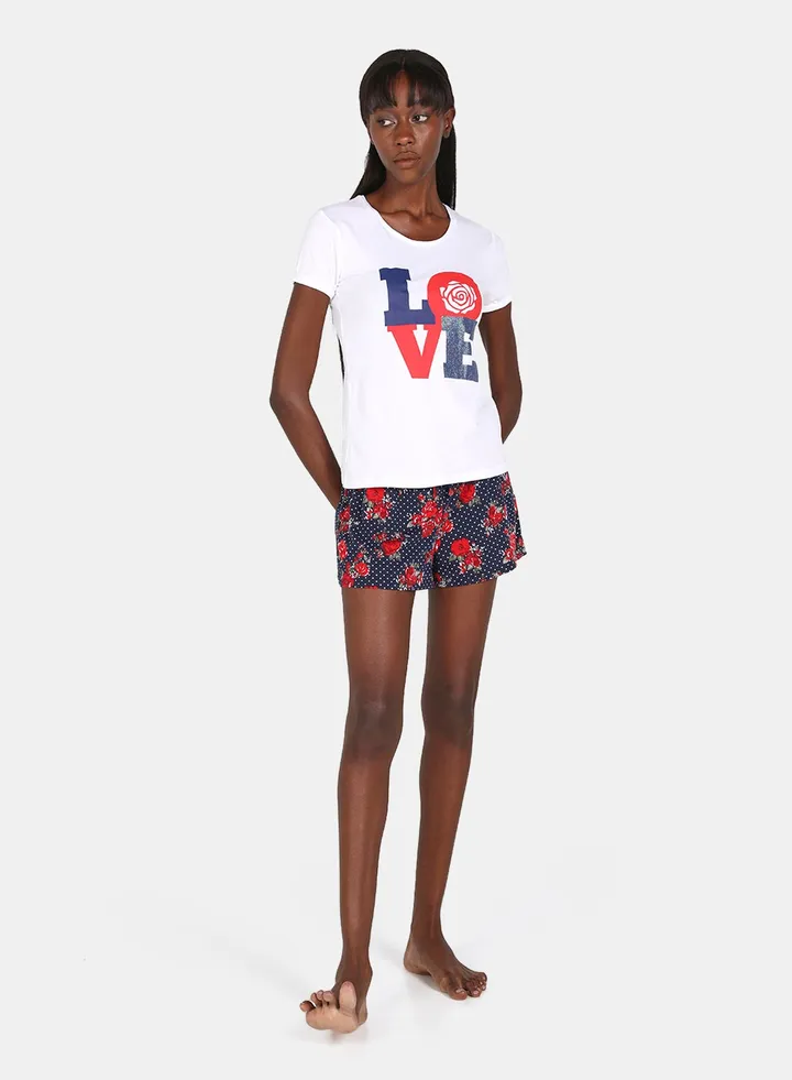Casual Knit Top With Shorts Set Multicolour