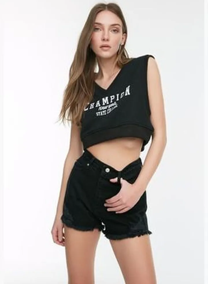 Black Ripped Mini Denim Shorts