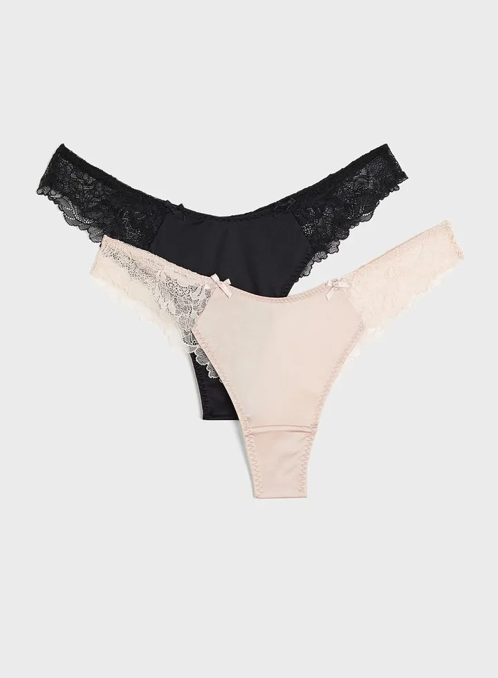 2 Pack Lace Thong