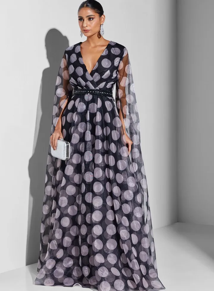 Cape Sleeve Lace Detail Dress