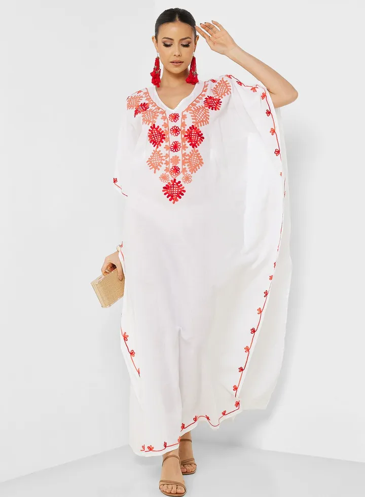 Embroidered V-Neck Kaftan