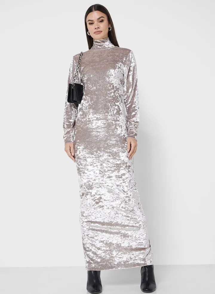 High Neck Printed Dress