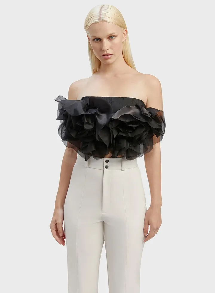 Fur Detail Strapless Top