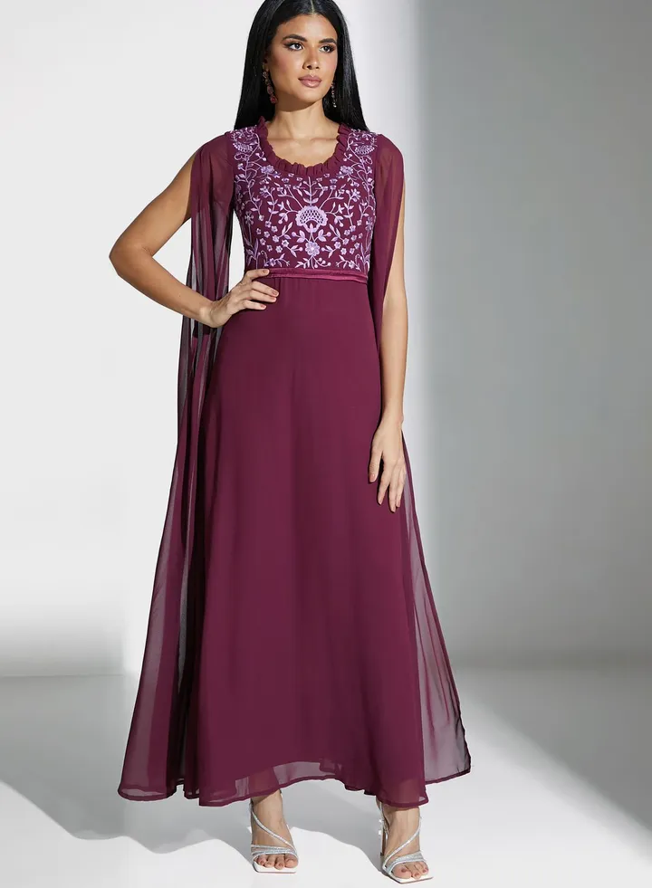 Cape Sleeves Embellished Dress