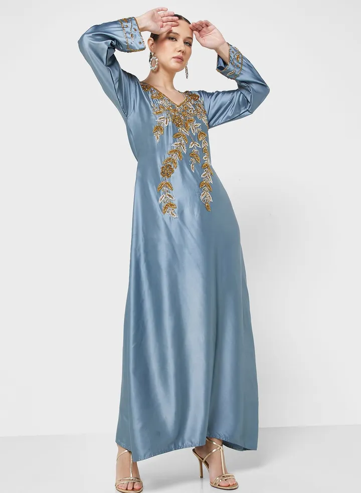 Embellished V- Neck Jalabiya