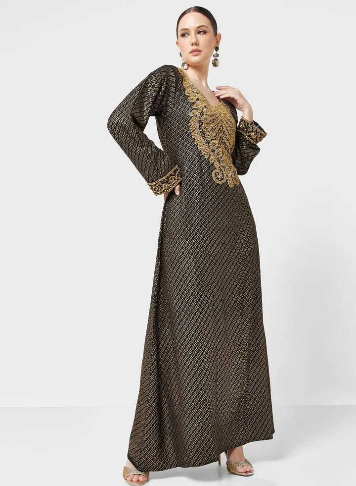 Embellished V- Neck Jalabiya