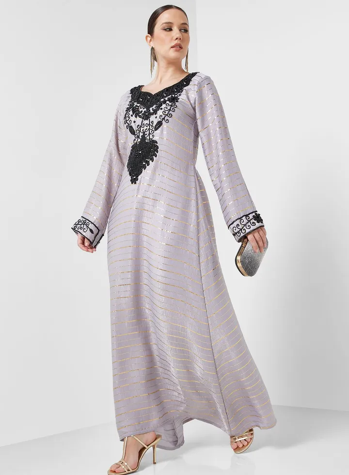 Embellished V- Neck Jalabiya
