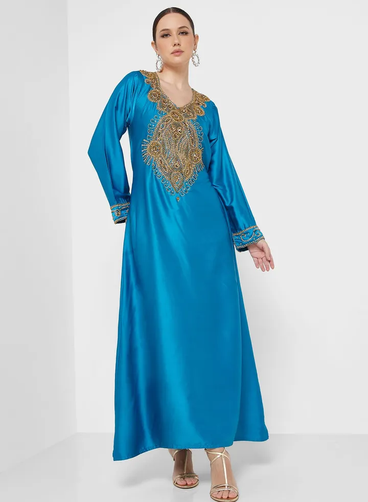 Embellished Crew Neck Jalabiya