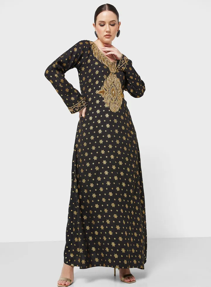 Embellished V- Neck Jalabiya