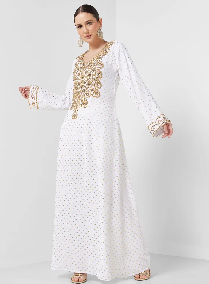Embellished V- Neck Jalabiya