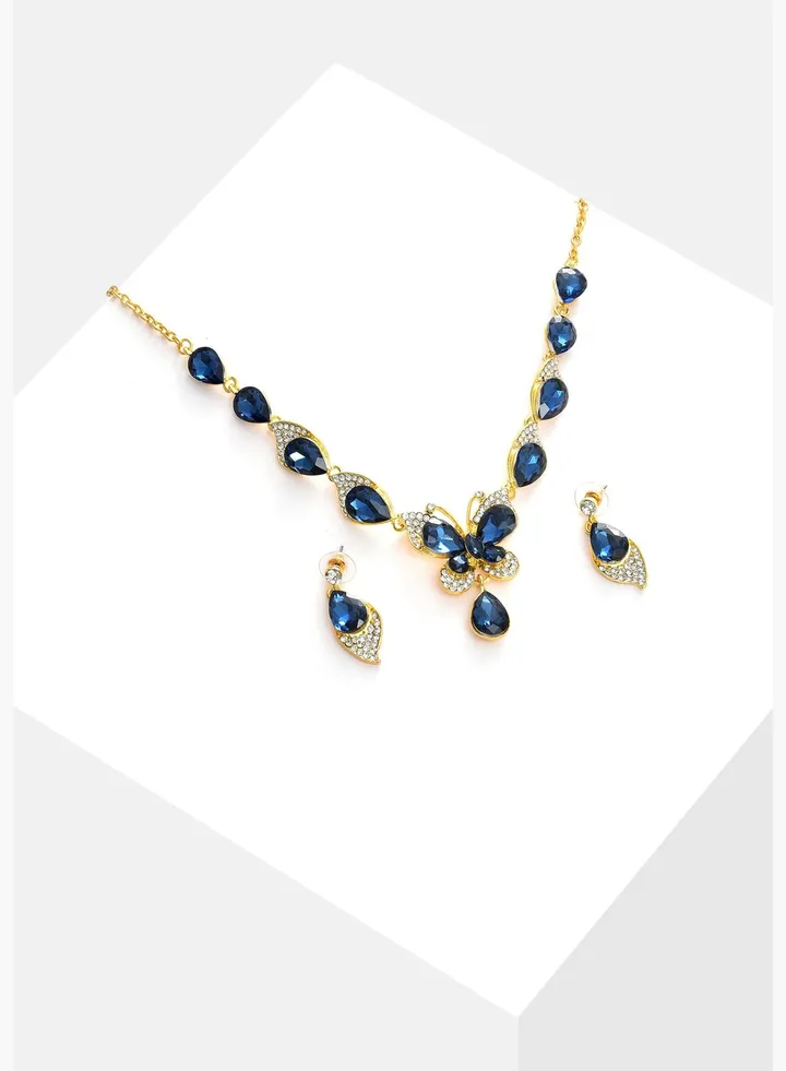Gold Plated Designer Stone Necklace and Earring Set Jewellery Set