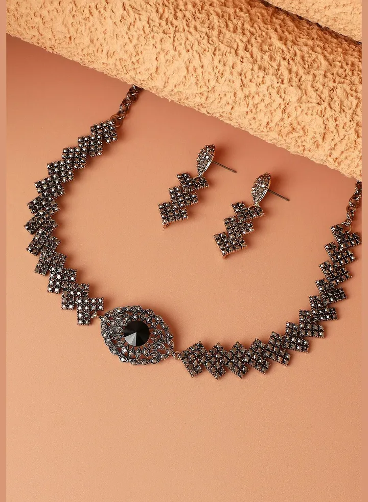 Gold Plated Designer Stone Party Wear Necklace and Earring Set For Women