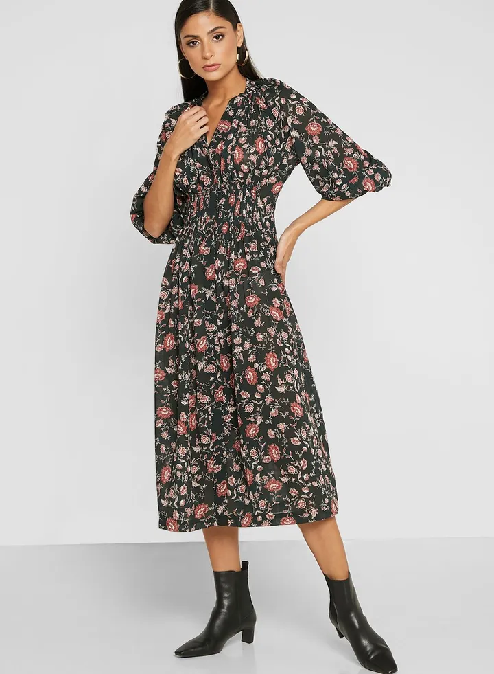 Pleated Printed Dress