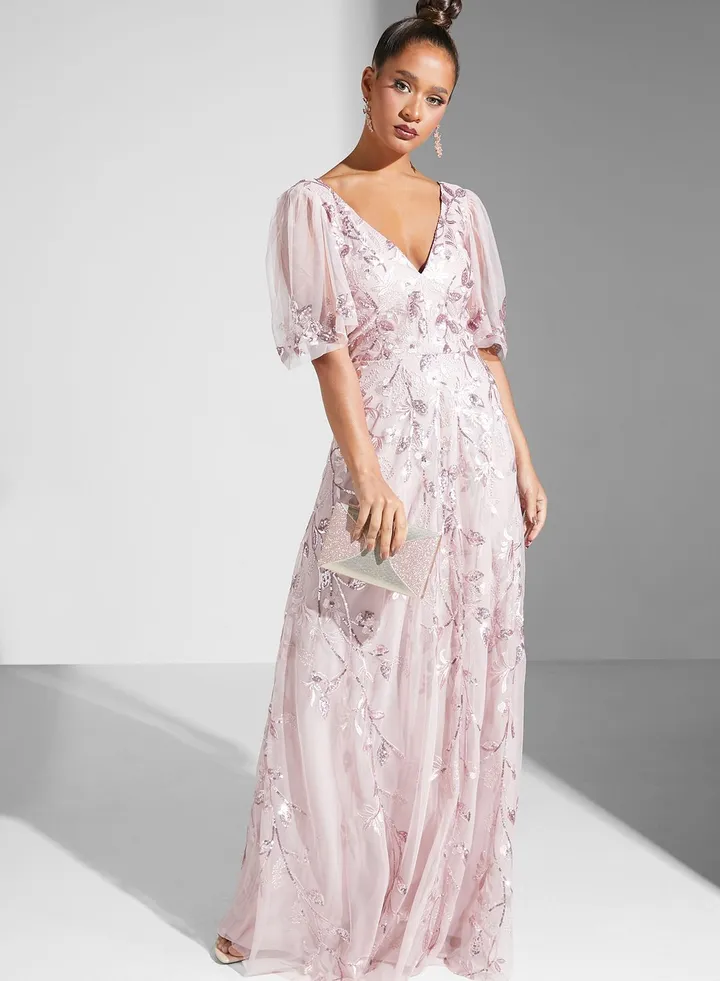 Embroidered Floral Printed Dress