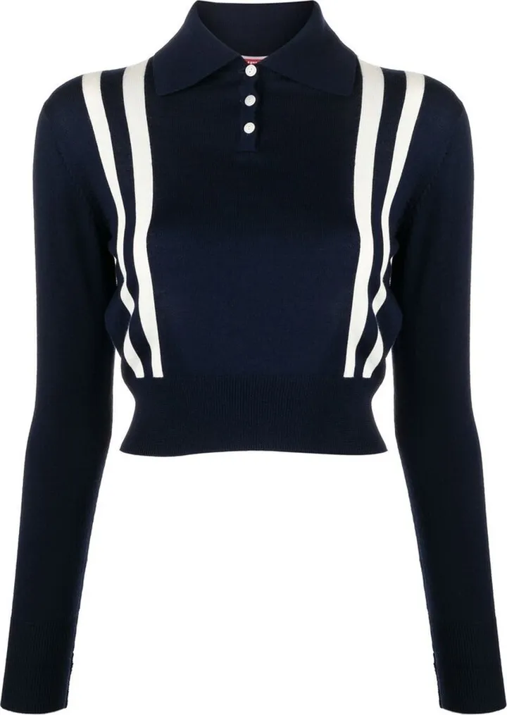 Blue Long-Sleeve Knit Polo Sweater