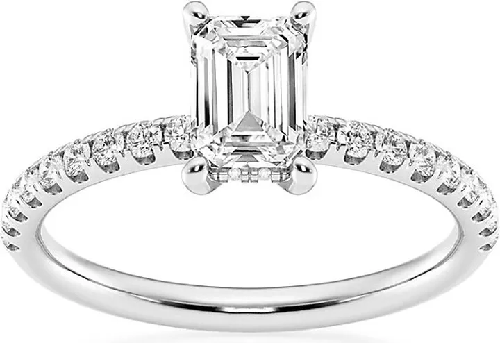 Build Your Own Collection Platinum & Lab Grown Emerald Cut Diamond Hidden Halo Engagement Ring