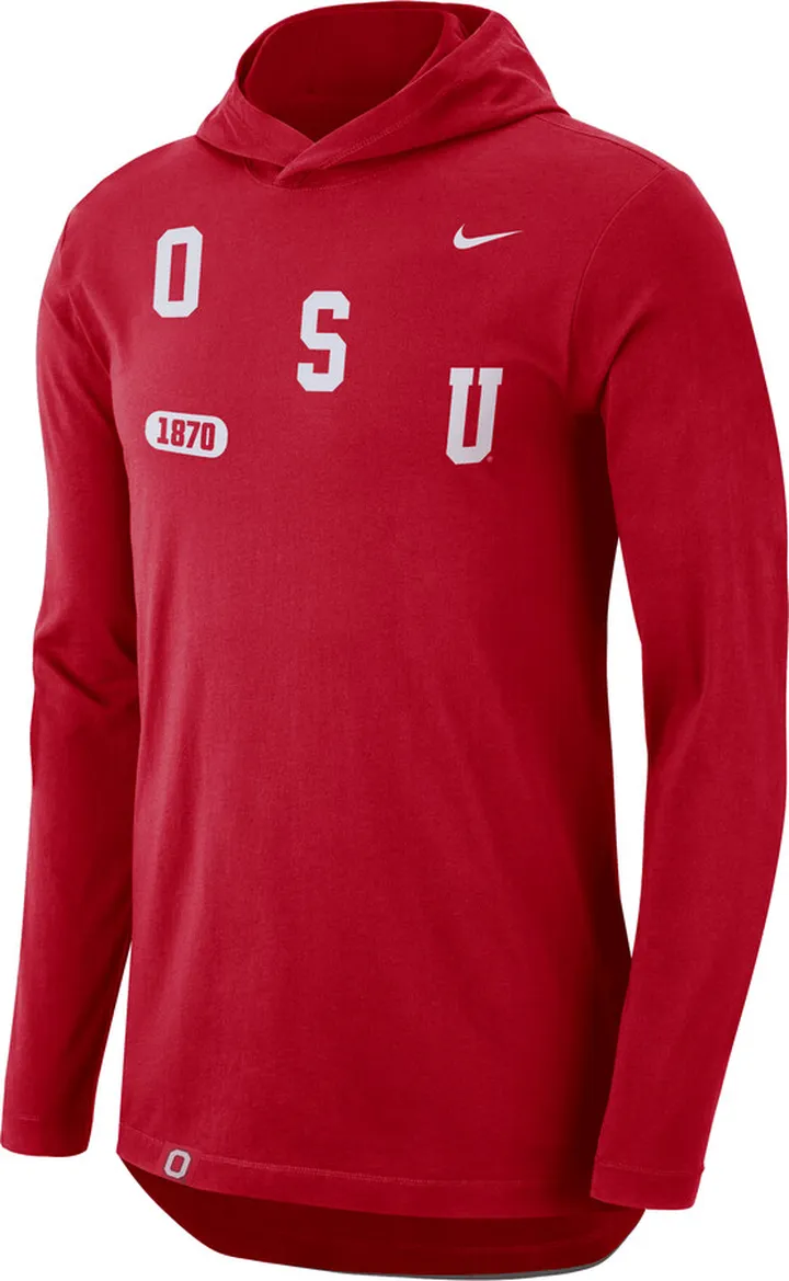 Ohio State Nike Men's Dri-FIT College Hooded Long-Sleeve T-Shirt in Red